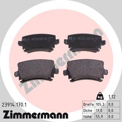 Zimmermann 23914.170.1 - Brake Pad Set, disc brake www.parts5.com
