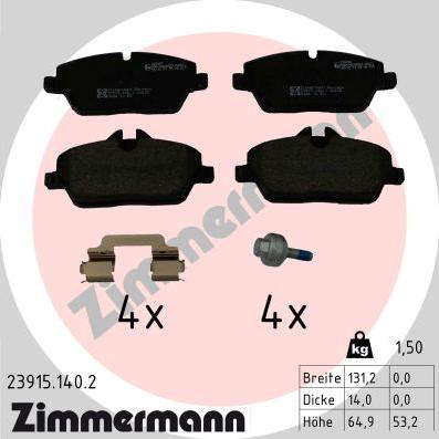 Zimmermann 23915.140.2 - Тормозные колодки, дисковые, комплект www.parts5.com