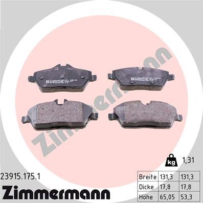 Zimmermann 23915.175.1 - Brake Pad Set, disc brake www.parts5.com