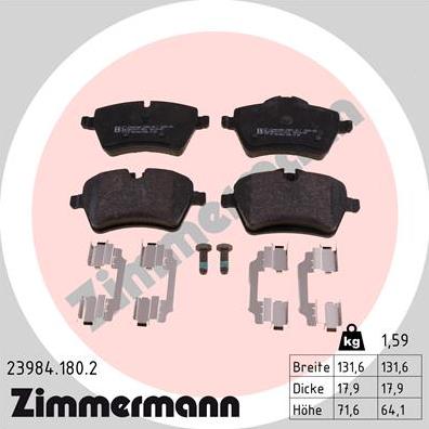 Zimmermann 23984.180.2 - Brake Pad Set, disc brake www.parts5.com