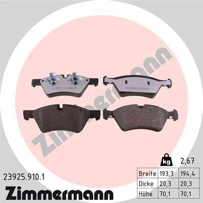 Zimmermann 23925.910.1 - Brake Pad Set, disc brake www.parts5.com