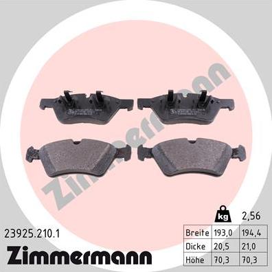 Zimmermann 23925.210.1 - Brake Pad Set, disc brake www.parts5.com