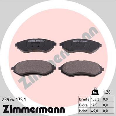 Zimmermann 23974.175.1 - Brake Pad Set, disc brake www.parts5.com