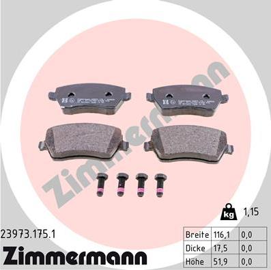 Zimmermann 23973.175.1 - Brake Pad Set, disc brake www.parts5.com