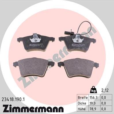 Zimmermann 23418.190.1 - Brake Pad Set, disc brake www.parts5.com