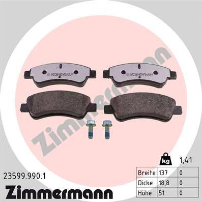 Zimmermann 23599.990.1 - Brake Pad Set, disc brake www.parts5.com