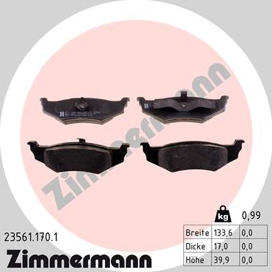 Zimmermann 23561.170.1 - Brake Pad Set, disc brake www.parts5.com