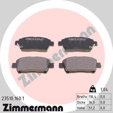 Zimmermann 23510.160.1 - Brake Pad Set, disc brake www.parts5.com