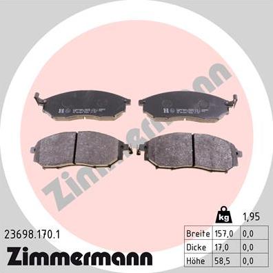 Zimmermann 23698.170.1 - Тормозные колодки, дисковые, комплект www.parts5.com