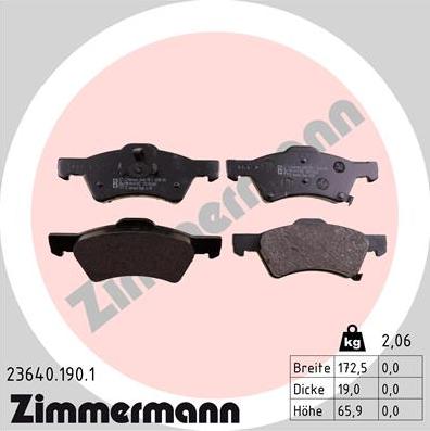 Zimmermann 23640.190.1 - Brake Pad Set, disc brake www.parts5.com