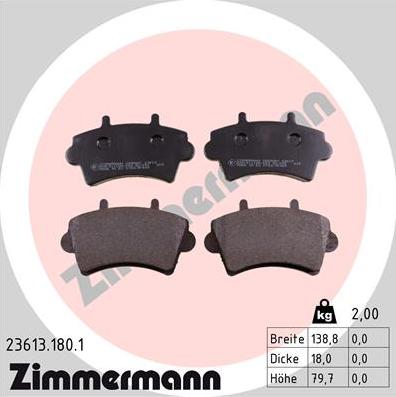 Zimmermann 23613.180.1 - Brake Pad Set, disc brake www.parts5.com
