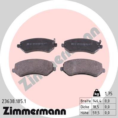 Zimmermann 23638.185.1 - Brake Pad Set, disc brake www.parts5.com