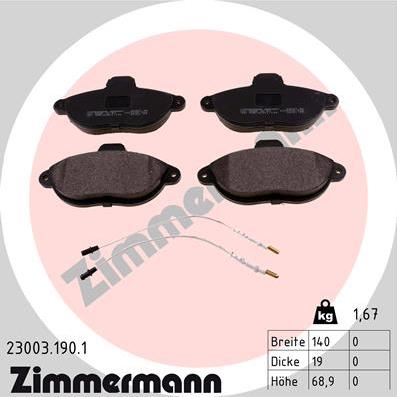 Zimmermann 23003.190.1 - Brake Pad Set, disc brake www.parts5.com