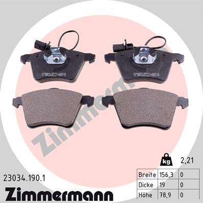 Zimmermann 23034.190.1 - Brake Pad Set, disc brake www.parts5.com