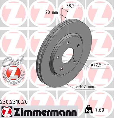 Zimmermann 230.2310.20 - Brake Disc www.parts5.com