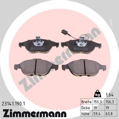 Zimmermann 23141.190.1 - Brake Pad Set, disc brake www.parts5.com