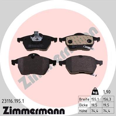 Zimmermann 23116.195.1 - Brake Pad Set, disc brake www.parts5.com