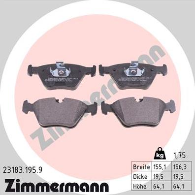 Zimmermann 23183.195.9 - Brake Pad Set, disc brake www.parts5.com