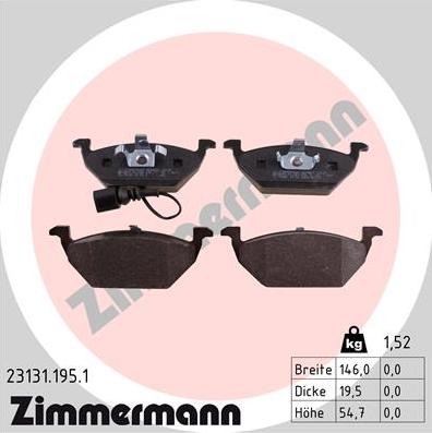 Zimmermann 23131.195.1 - Brake Pad Set, disc brake www.parts5.com