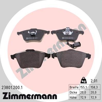 Zimmermann 23801.200.1 - Brake Pad Set, disc brake www.parts5.com