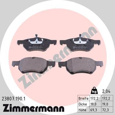 Zimmermann 23807.190.1 - Brake Pad Set, disc brake www.parts5.com
