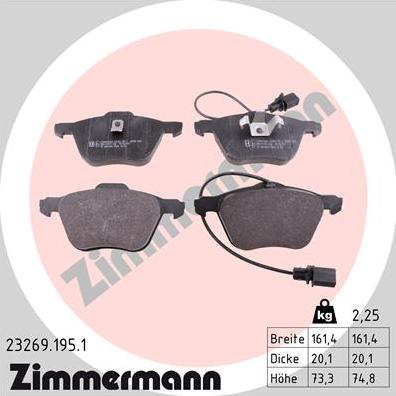 Zimmermann 23269.195.1 - Brake Pad Set, disc brake www.parts5.com