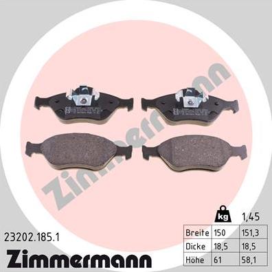 Zimmermann 23202.185.1 - Brake Pad Set, disc brake www.parts5.com
