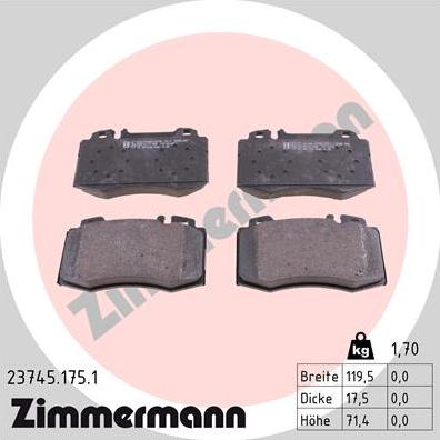 Zimmermann 23745.175.1 - Brake Pad Set, disc brake www.parts5.com