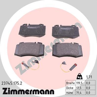 Zimmermann 23745.175.2 - Brake Pad Set, disc brake www.parts5.com