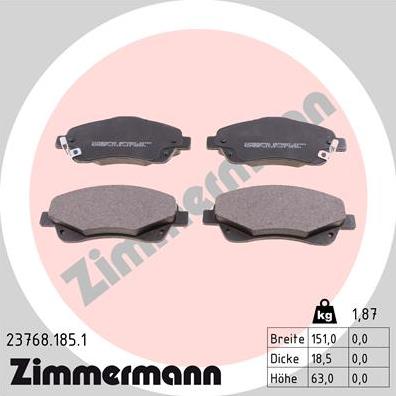 Zimmermann 23768.185.1 - Brake Pad Set, disc brake www.parts5.com