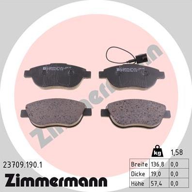 Zimmermann 23709.190.1 - Brake Pad Set, disc brake www.parts5.com