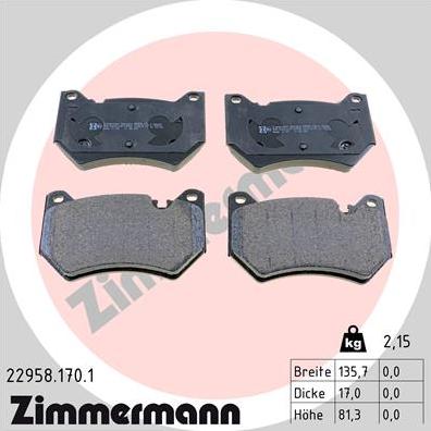 Zimmermann 22958.170.1 - Brake Pad Set, disc brake www.parts5.com