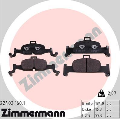 Zimmermann 22402.160.1 - Brake Pad Set, disc brake www.parts5.com