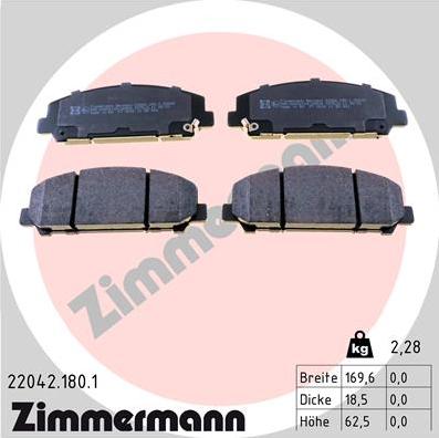 Zimmermann 22042.180.1 - Brake Pad Set, disc brake www.parts5.com