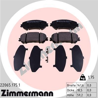 Zimmermann 22065.175.1 - Brake Pad Set, disc brake www.parts5.com