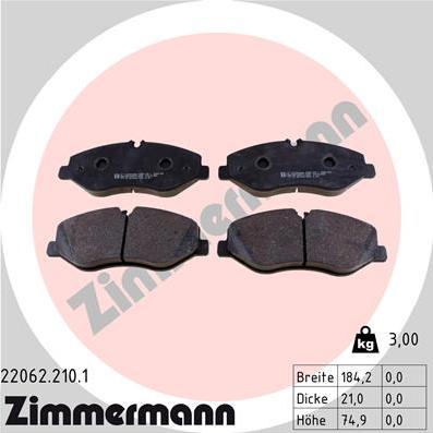 Zimmermann 22062.210.1 - Brake Pad Set, disc brake www.parts5.com