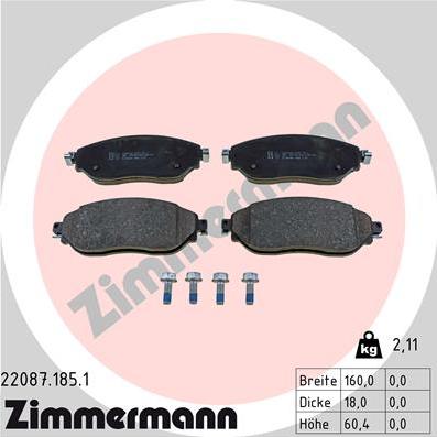 Zimmermann 22087.185.1 - Brake Pad Set, disc brake www.parts5.com