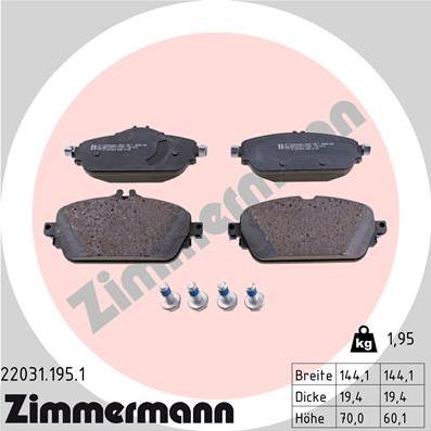 Zimmermann 22031.195.1 - Brake Pad Set, disc brake www.parts5.com