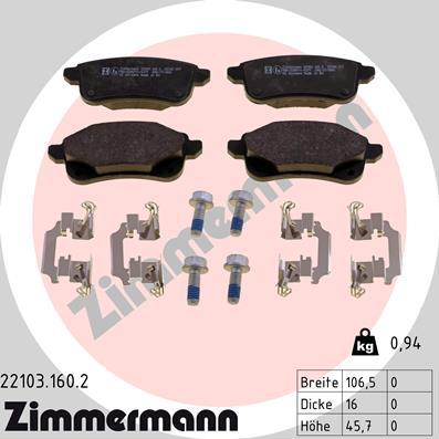 Zimmermann 22103.160.2 - Brake Pad Set, disc brake www.parts5.com