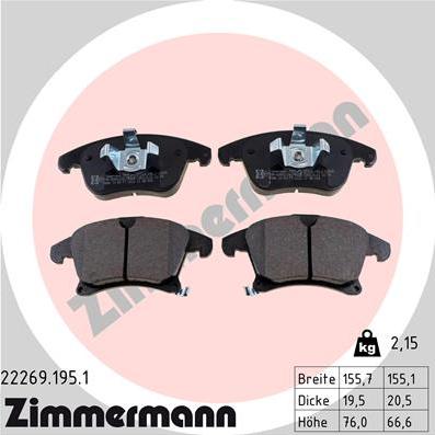 Zimmermann 22269.195.1 - Brake Pad Set, disc brake www.parts5.com