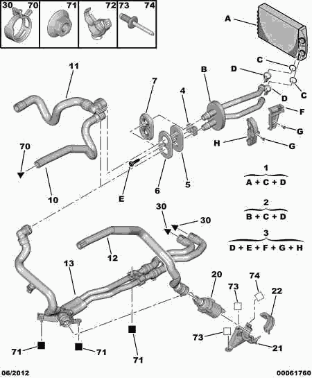 PEUGEOT 6466 CL - Heater and water hoses: 01 pcs. www.parts5.com