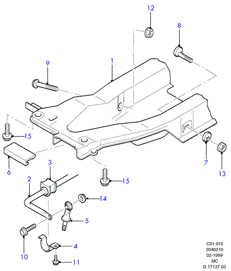 FORD 1054209 - Rear cross member & stabilizer bar: 2 pcs. www.parts5.com