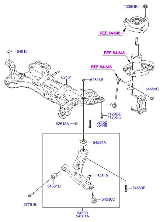 Hyundai 54530-3X000 - Front suspension crossmember: 2 pcs. www.parts5.com
