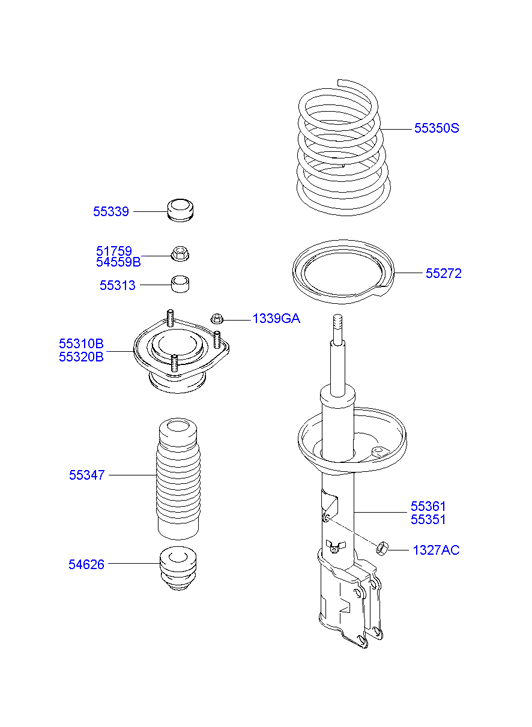Hyundai 553252D000 - Rear shock absorber & spring: 1 pcs. www.parts5.com