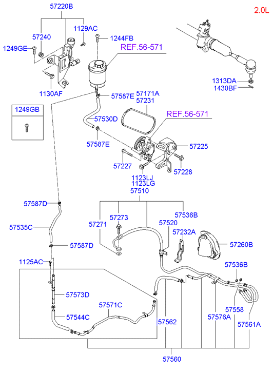 Hyundai 57170-2D001 - Power steering hose & bracket: 1 pcs. www.parts5.com