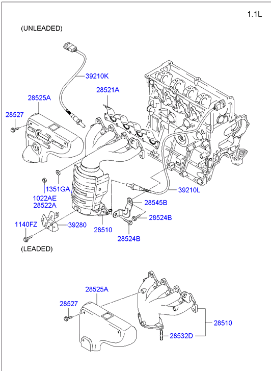 Hyundai 1022508003 - Exhaust manifold: 8 pcs. www.parts5.com