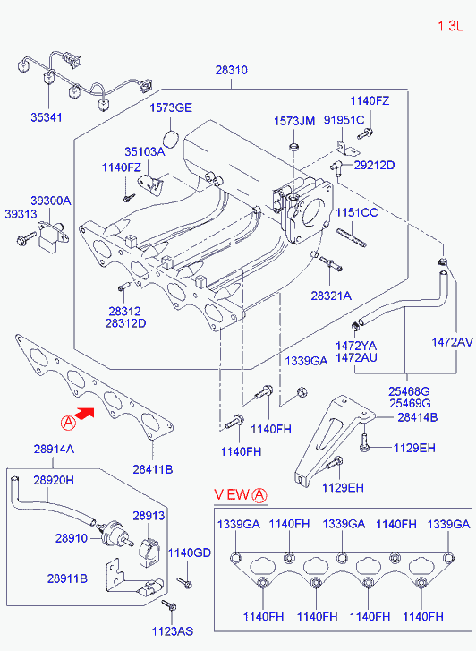 KIA 28910-22040 - Intake manifold: 1 pcs. www.parts5.com