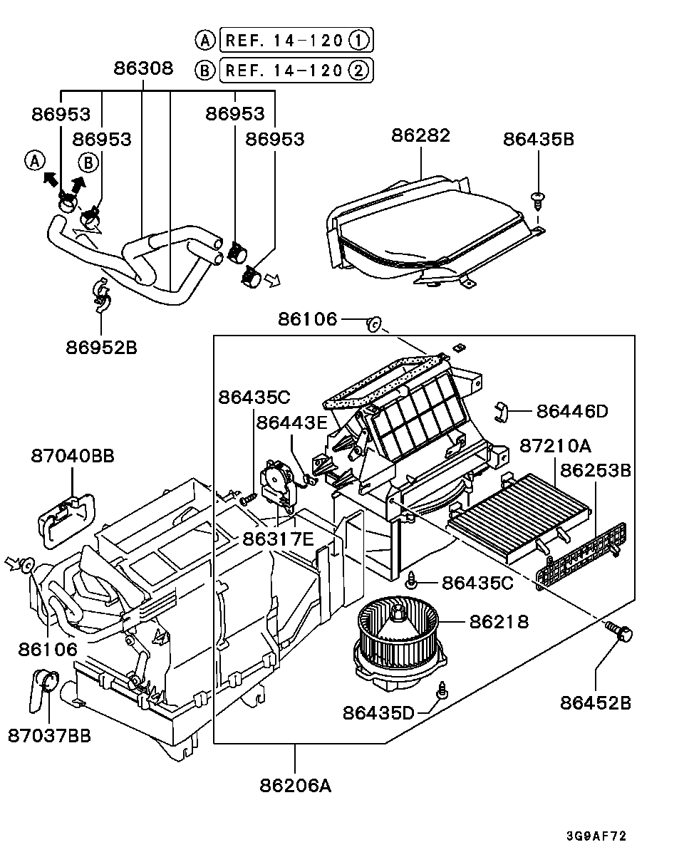 Mitsubishi MR398725 - Heater,a/c & ventilation - heater unit & piping: 01 pcs. www.parts5.com