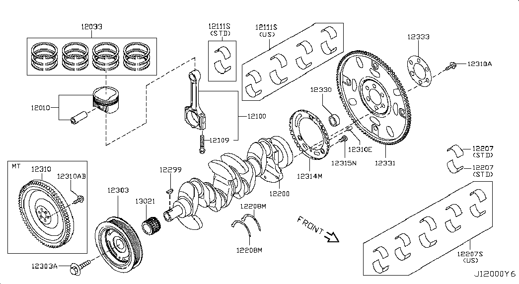 NISSAN 12309-ED000 - Piston,crankshaft & flywheel; illustration: 01 pcs. www.parts5.com