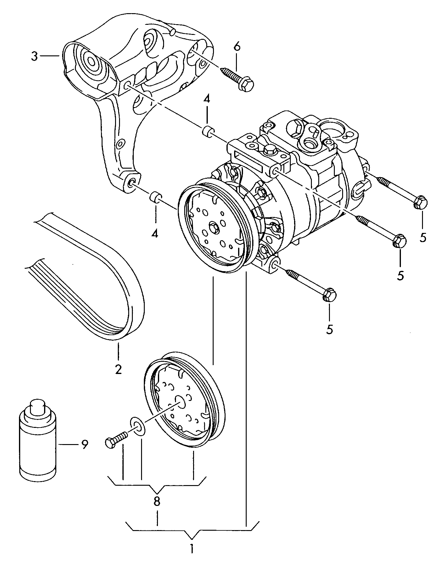 VW 1K0820808A - A/c compressor connecting and mounting parts for compressor: 1 pcs. www.parts5.com